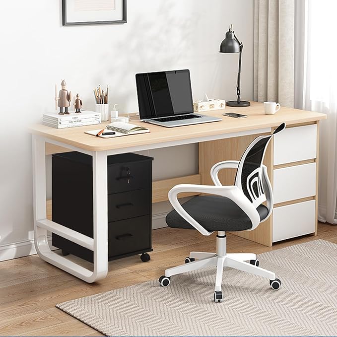 File Cabinet with Lock 3 Drawer Mobile Filing Cabinet with 360° Swivel Wheels, Under Desk Storage Cabinet Wooden File Organizer for Legal/Letter/A4 Documents, Home Office Storage (Black)