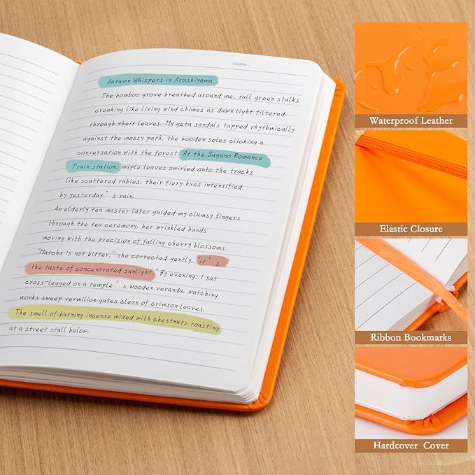 deli A5 Lined Journal Notebook, 160 Pages Hardcover Writing Notebook, 5.5"x8.2" College Ruled Notebook for Office, School, Work Notes (Orange)