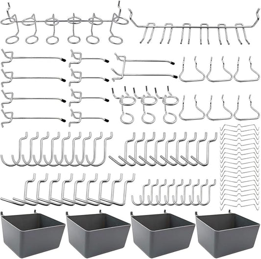 FRIMOONY Pegboard Hooks Assortment with Pegboard Bins, Peg Locks, for Organizing Various Tools, 80 Piece