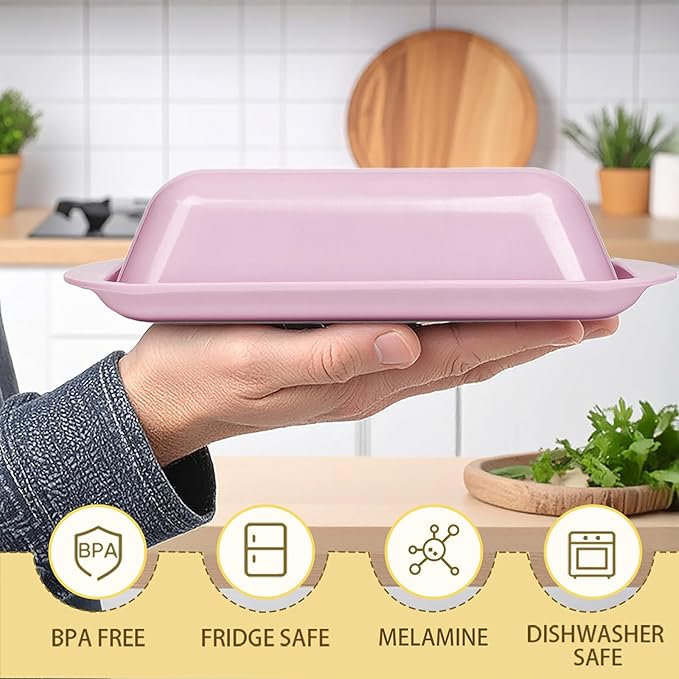 Butter Dish with Lid and Knife , Durable Countertop & Fridge Butter Keeper, Melamine Butter Container Valentine’s Gift, XOXO Design – Pink