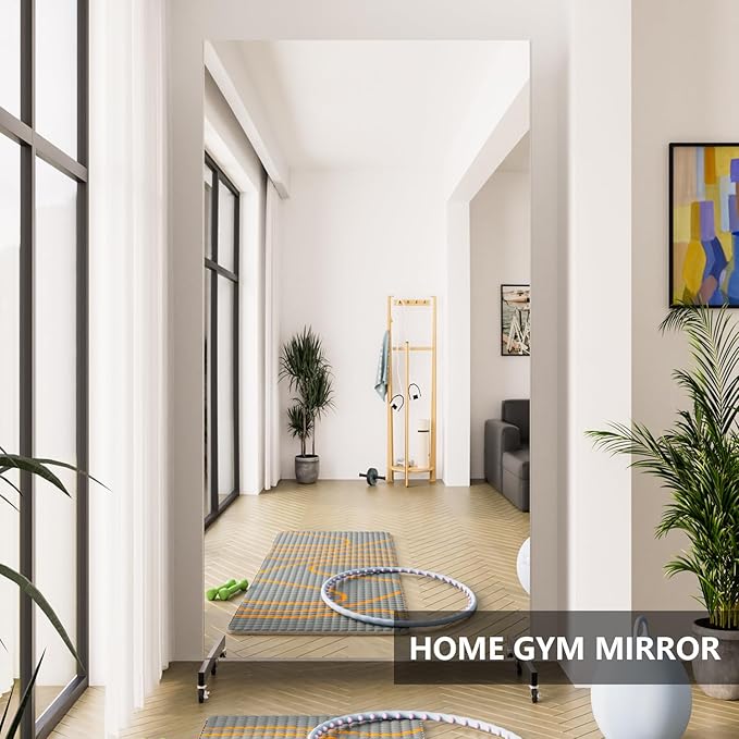 Brisafe Home Gym Mirror 71'' x 40'' - Rolling Safety Mirror for Dance Studio & Yoga, Ultra Clear Nano Material Full-Length, Oversized Shatterproof Floor Mirror With Wheels, 13LBS, Black