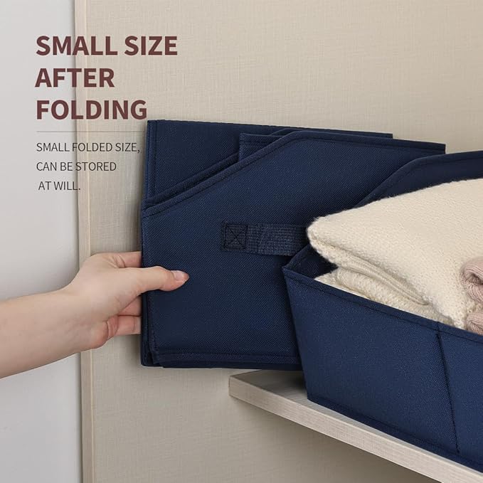 Closet Baskets for Shelves Trapezoid - Decorative Storage Baskets with Handle, Closet Bins for Organization, Shelf Storage Bins for Clothes, Books, Home, Office, 4 Pack, Navy Blue