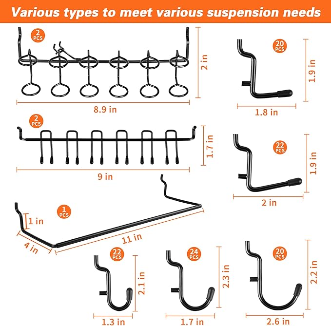 296 PCS Extra Thick Pegboard Hooks for 1/4" Peg Board Hanging Tools, Heavy Duty Metal Black Pegboard Accessories with Pegboard Bins and Peg Locks for Garage Organization