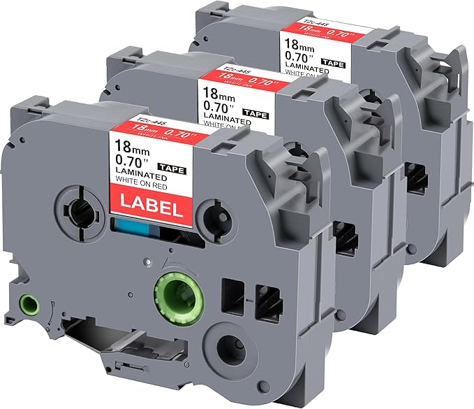 Weemay 3 Pack TZe445 18mm White on Red Laminated Label Tape Compatible with Brother Label Maker Tape TZe-445 TZe 445 TZ-445 TZ445 for PT-D400AD PT-D610BT PT-D600 PT-D410 Printer, 0.7" x 26.2'