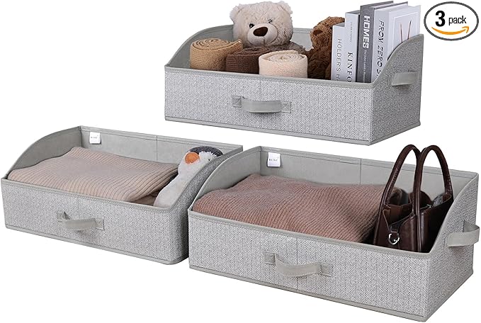 WUIKE Closet Organizers and Storage, Trapezoid Storage Bins, Fabric Closet Bins with Handles, Foldable Storage Baskets for Clothes, Purse, Blanket, Herringbone Gray, Extra Large, 3-Pack