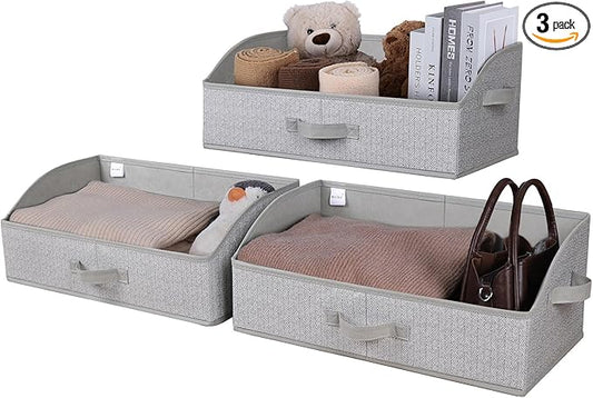 WUIKE Closet Organizers and Storage, Trapezoid Storage Bins, Fabric Closet Bins with Handles, Foldable Storage Baskets for Clothes, Purse, Blanket, Herringbone Gray, Extra Large, 3-Pack