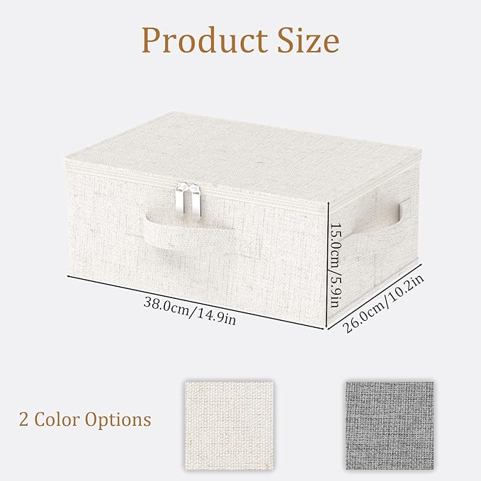 Underbed Storage Box with Lid, Foldable Clothes Organizers, Home Organising Baskets for Clothes, Shoes, Blankets, Pillows, 14.9x10.2x5.9Inches, Beige, 2 Pack