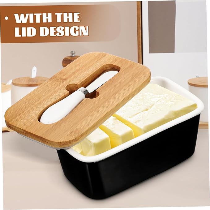 Healifty Ceramic Butter Box with Cutter Airtight Lid Butter Keeper Container for Kitchen Preservation