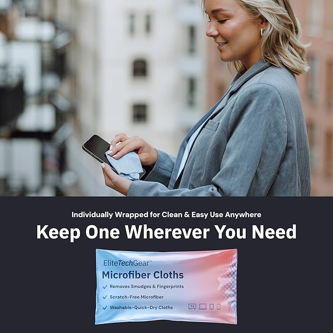 Elite Tech Gear Microfiber Cleaning Cloth 12-Pack - 12"x12" Oversized, Washable & Durable for Glasses, Lenses, Electronics & Screens - High Tech Quality Material