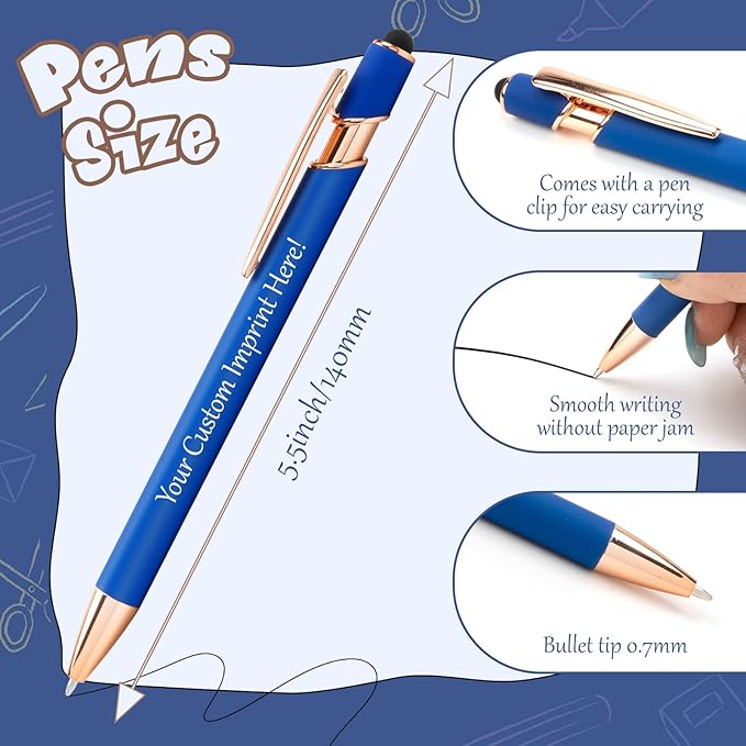 Personalized Pens in Bulk, Customized Engraved Pens with Name or Text, Black Ink Ballpoint Pens with Stylus for Business, Promotional Gifts, Events, Parties, Students, Gifts