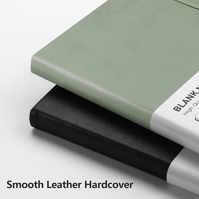 RETTACY Blank Journal Notebook, 192 Pages, A5 Medium Size (5.7'' x 8.3''), Leather Hardcover, 100 GSM Thick Paper, for Sketching, Drawing, Painting (Sage Green)