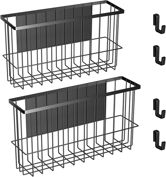 2 Pack Magnetic Wire Storage Baskets, Metal Strong Magnet Hanging Wire Storage Basket Organizer Holder, Magnetic Storage Bin Box Containers for Refrigerator/Whiteboard Classroom/Fridge /Locker