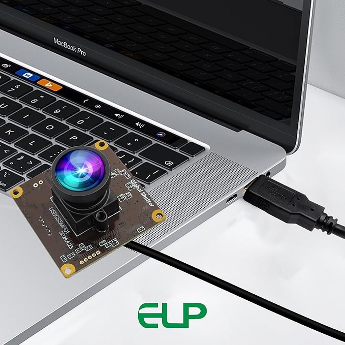 ELP 5MP Global Shutter 50fps USB Camera - Wide Angle Webcam for Live Streaming (100 No Distortion Lens)