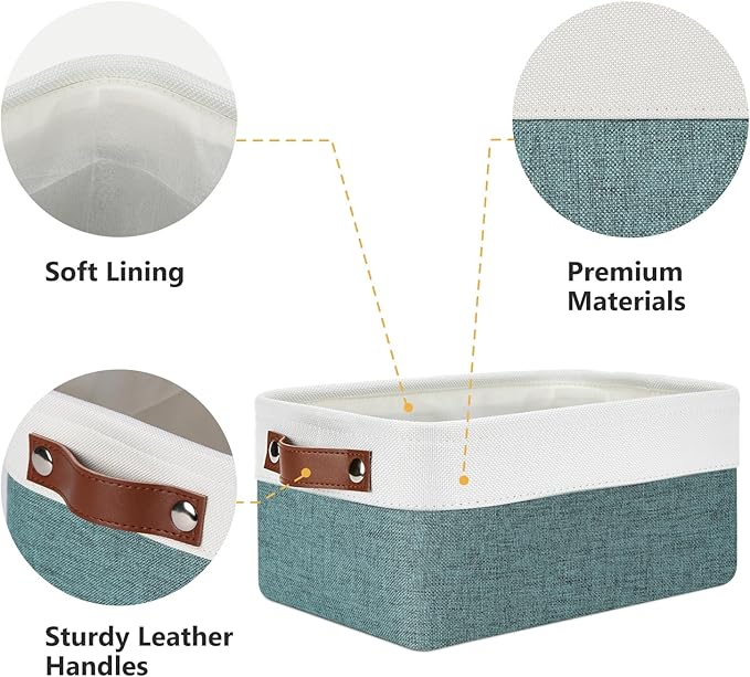 DULLEMELO Set of 6 Small Baskets for Organizing, Small Fabric Storage Bins for Storage, Collapsible Storage Bins with Handles for Shelves, Closets (11.8"x7.9"x5.1", White&Deep Green)