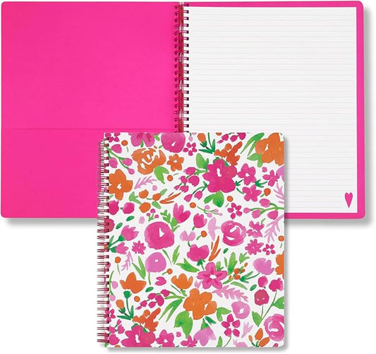 Steel Mill & Co Cute Large Spiral Notebook College Ruled, 11" x 9.5" with Durable Hardcover and 160 Lined Pages (Watercolor Flowers)