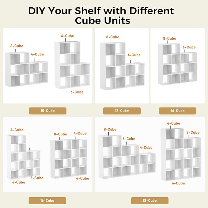 COMHOMA 8 Wood Cube Storage Organizer with Open Back and Removable Back Panels, 11In White Cube Storage Bookshelf, Cubicle Shelf Bookcase for Home Office Bedroom Living Room, Vertical or Horizontal