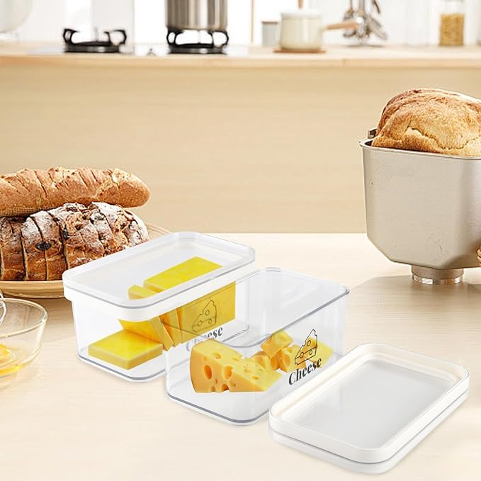 Cheese Container for Refrigerator Airtight Creamer Container with Lid Cream Cheese Sliced Cheeses Box Meat and Cheeses Saver for Fridge Keeper Cream Block Shredded Sliced Storage Box Holder