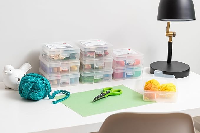 IRIS USA Pencil Case Boxes, 18-Pack, |Made in USA|, Plastic Bead Organizing Containers with Snap Lid for Arts, Crafts, Ephemera, Stickers, & Dance Cheer, Clear - Small