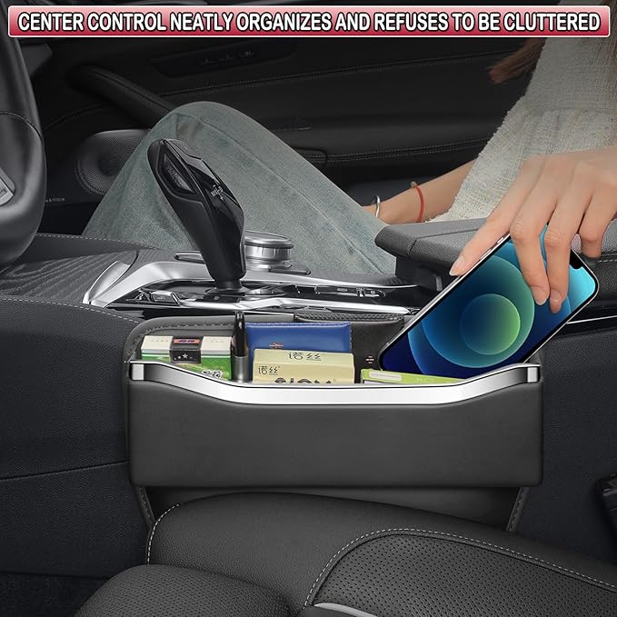 HOLDCY Car Seat Gap Filler Organizer - Leather Console Side Pocket Seat Storage - Stylish and Practical Car Accessories for Cars,SUV,Truck (Black - 2 Pack)