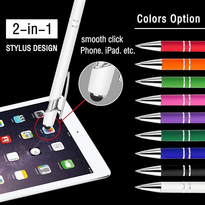 Up to 200 Pcs Personalized Ballpoint Pen Custom Pens Free Engraved Bulk with Name Logo Soft Black Ink Stylus with Touch Metal Office Gift for Anniversaries Graduations Birthdays