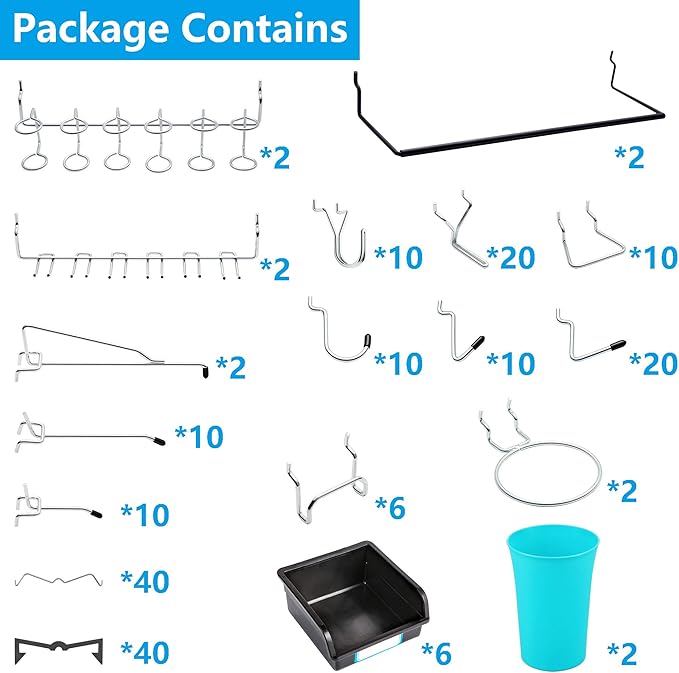 FRIMOONY Pegboard Hooks, with Bins, Peg Locks, for Organizing Various Tools, 204 PCS, 80 of Which are Locks