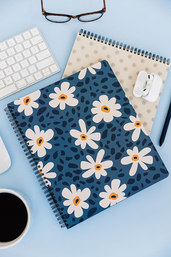 Steel Mill & Co Cute Large Spiral Notebook College Ruled, 11" x 9.5" with Durable Hardcover and 160 Lined Pages (Leopard Daisy)