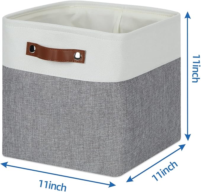 Temary Fabric Storage Baskets - 11 Inch Storage Cubes Set of 4 for Organizing, Books, Blankets (White&Gray)