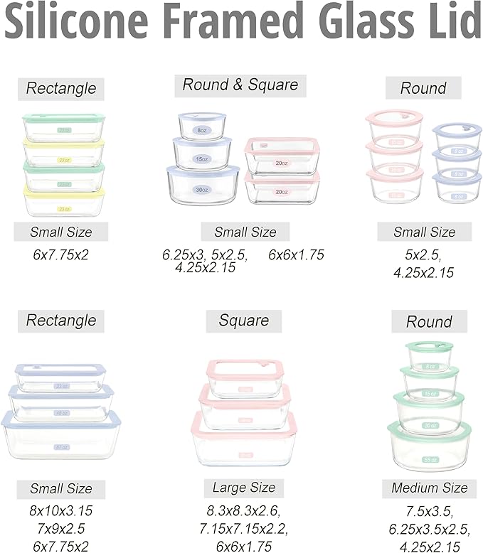 Urban Green Glass Food Container Set with Glass Lid, 5 Pack, Meal Prep Containers with Silicone Framed Airtight Lid, Leakproof, 100% Plastic Free