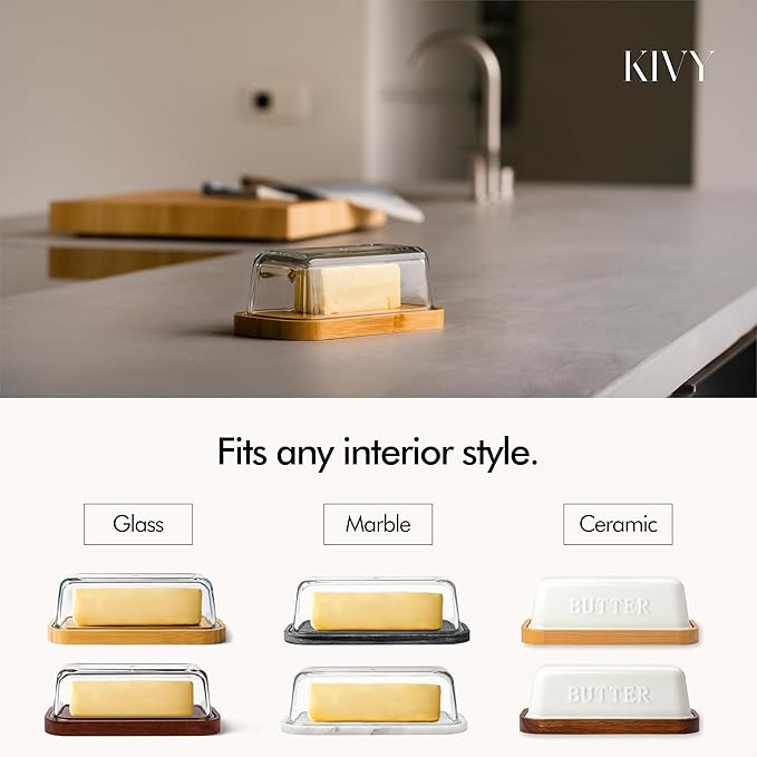 KIVY Ceramic butter dish with airtight lid that keeps butter soft - For countertop and refrigerator door shelf - Butter dish ceramic - Butter holder for counter - Covered butter dishes