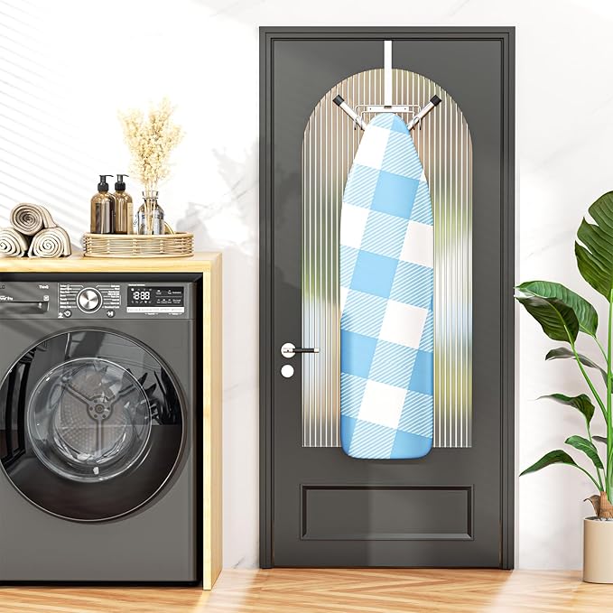 Ironing Board Holder Wall Mount, Over The Door Ironing Board Holder, Over The Door Or Wall Mount Ironing Board Hanger for Y & T Leg Iron Boards (Silver)