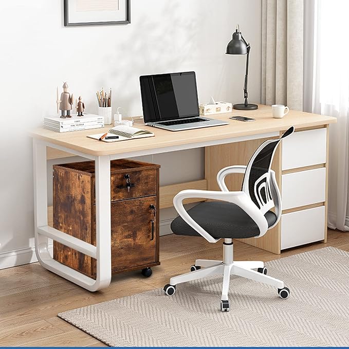 File Cabinet with Lock and Drawer, Mobile Under Desk Storage Cabinet with 360° Swivel Wheels, Wooden Filing Cabinet File Organizer for Legal/Letter/A4 Documents, Home Office Filing Cart (Brown)