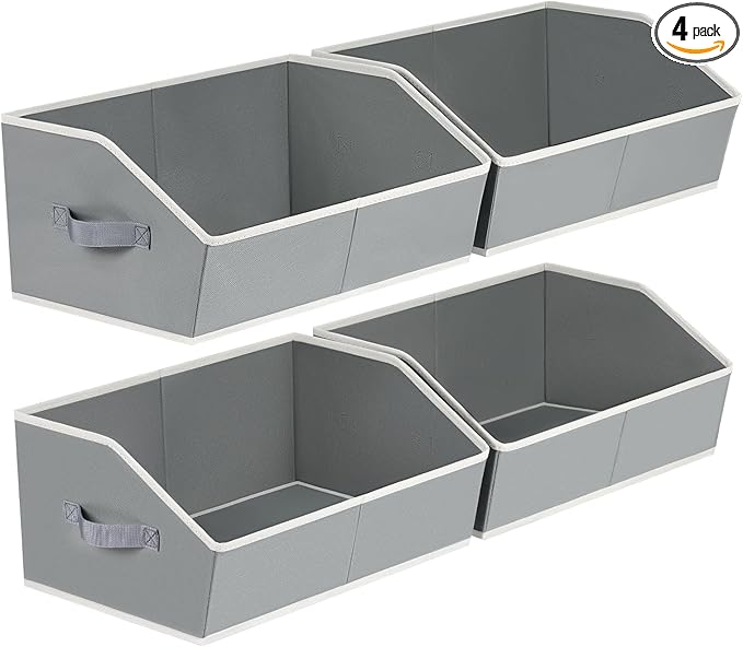 Trapezoid Storage Baskets for Shelves - Large Fabric Baskets for Organizing, Foldable Storage Bin with Handles, Cube Storage Organizer Bins for Clothes, Blankets, 4 Pack, Grey