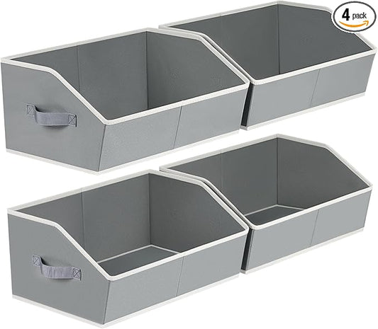 Trapezoid Storage Baskets for Shelves - Large Fabric Baskets for Organizing, Foldable Storage Bin with Handles, Cube Storage Organizer Bins for Clothes, Blankets, 4 Pack, Grey