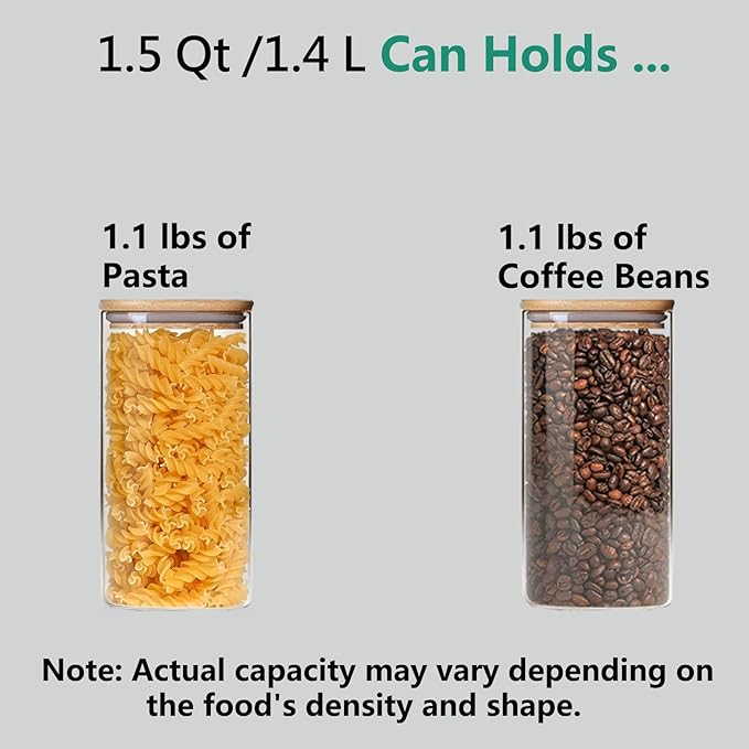 1.5 Qt Round Glass Storage Containers with Lids, Clear Food Storage Container Jar with Sealing Bamboo Lid for Noodles Flour Cereal Rice Sugar Tea Coffee Beans（Round-3Pack ）