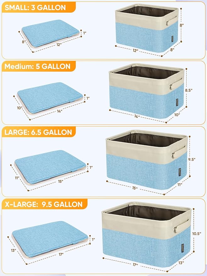 BALEINE 2 Pack Fabric Storage Bins for Shelves, Linen Storage Baskets for Organizing, Decorative Closet Bins for Clothes, Home (Skyblue, 17''x13''x10.5'')