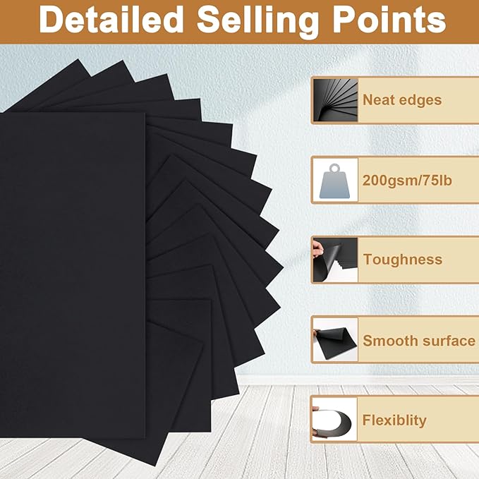 100 Sheets Black Cardstock 8.5 x 11 Printer Paper, 75lb Heavyweight Paper Card Stock for Halloween, DIY Cards Making, Birthday Decorations, Invitations, Thank You Cards