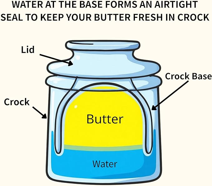 Butter Crock with Lid for Countertop, Butter Keeper Crock with Water, French Butter Dish Ceramic, Butter Holder with Lid for Spreadable Butter, Butter Container for Counter (Blue Fleur, Navy)