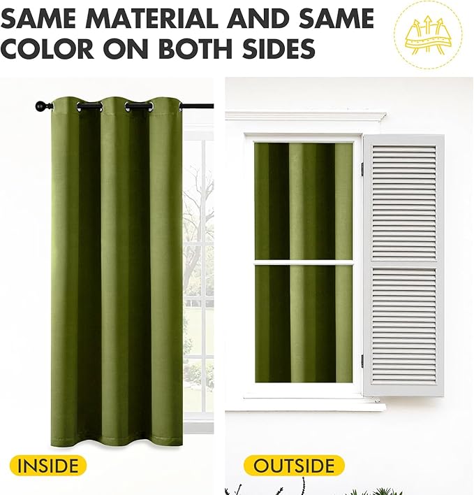 MIULEE Short Curtains for Windows - Light Olive Green Blackout Half Window Curtains Thermal Insulated Privacy Drapes for Kitchen Bedroom Bathroom Grommet Small Basement Tiers W40 x L36 Inch 2 Panels