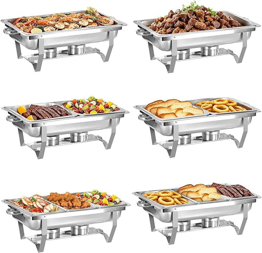 6 pack Chafing Dishes for Buffet of Stainless Steel Food Warmers 9 QT Chafers and Buffet Warmers Sets Commercial Catering Chafers, 12 Pans（full size+ 1/2 size+ 1/3 size)