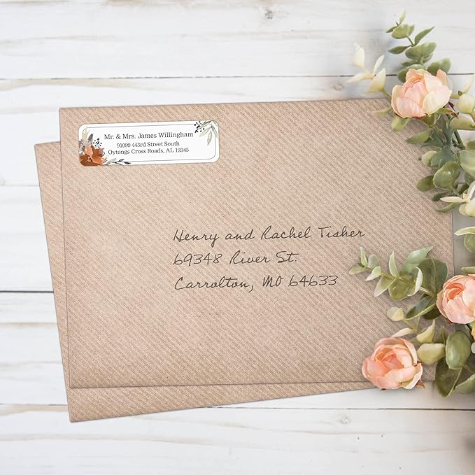 Indie Floral Rolled Address Labels/Roll of 500 Personalized Return Address Labels/Designer Return Address Stickers in Elegant Plastic Dispenser