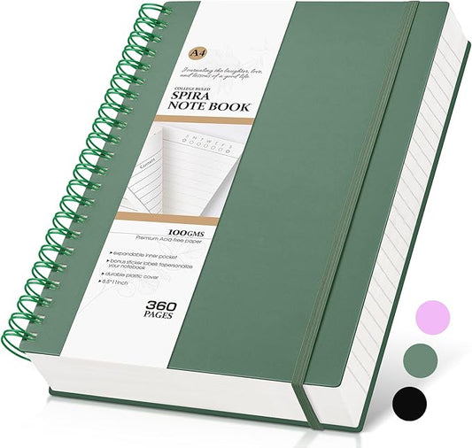 Spiral Notebook Journal College Ruled 8.5''x 11'', 360 Pages Lined Thick Journals for Women Men, A4 Large Spiral Notebooks with 100GSM Paper, Spiral Journaling for Writing Work, School Green