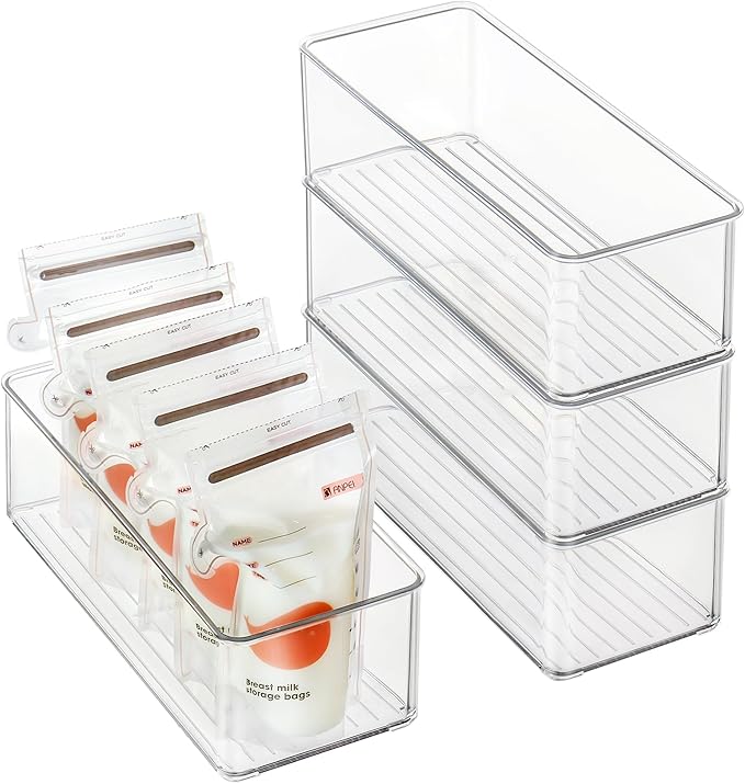 4 PACK Freezer Organizer Bins Clear Stackable Storage Bins for Fridge Organization and Storage