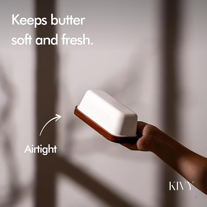 KIVY Ceramic butter dish with airtight lid that keeps butter soft - For countertop and refrigerator door shelf - Butter dish ceramic - Butter holder for counter - Covered butter dishes