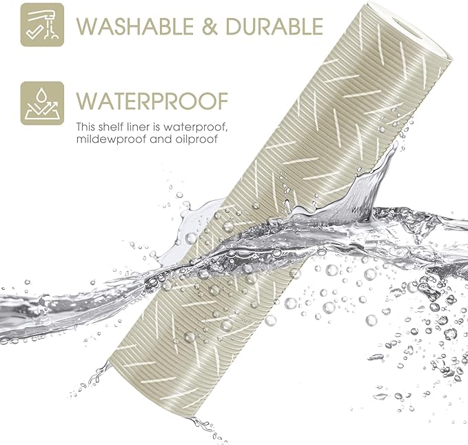 Glotoch Premium Non Slip Shelf Liner, Non Adhesive Drawer Liner, Waterproof Shelf Liners for Kitchen Cabinets, Drawer, Fridge, Wire Shelving, Pantry-12" X240", Heavy Duty, Beige Herringbone