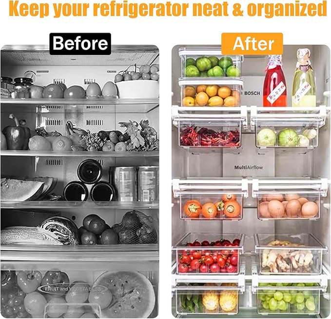 URALFA Fridge Drawer Organizer, Adjustable Refrigerator Drawers for Fruit and Vegetable, Pull Out with Handle, Shelf Holder Storage Box, Fit for Fridge Shelf Under 1.1"