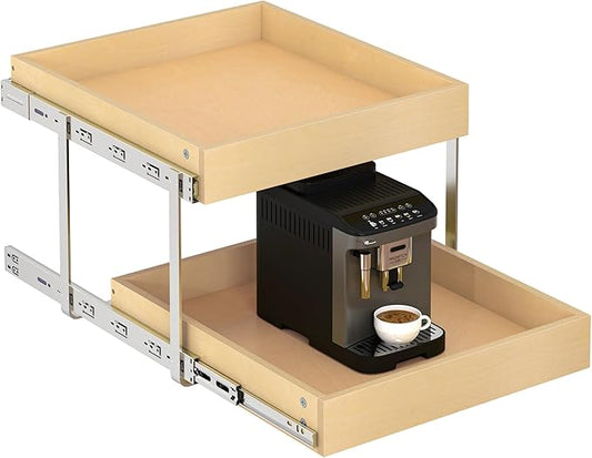 WelFurGeer 2-Tier Pull Out Cabinet Organizer with Soft Close Slides, Pull Out Drawers for Cabinets, Heavy-Duty Slide Out Drawers for Kitchen Cabinets, Under Sink, Pantry & Bathroom