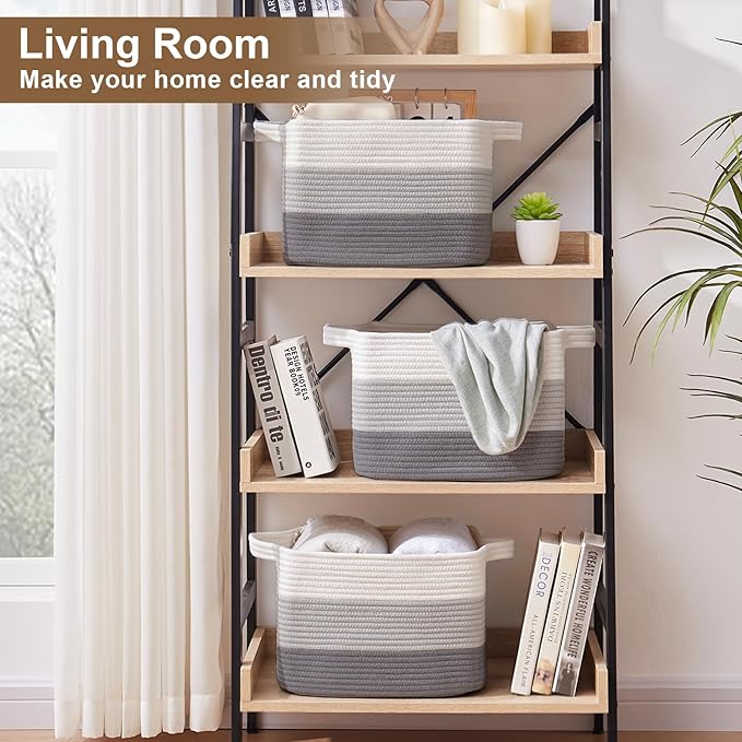 Storage Basket for Organizing, Woven Baskets for Storage, Rectangle Decorative Baskets for Shleves, Closet, Toys, Books, Nursery Organizer Bins - Pack of 3 (Gradient Gray, 13"x9.85"x8.7")