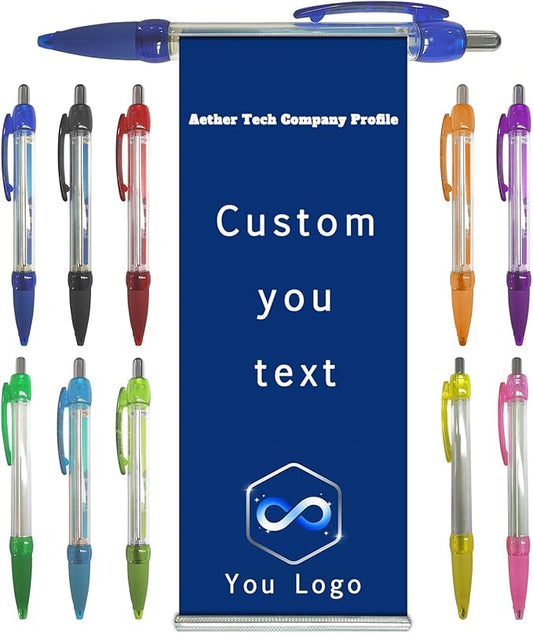 Personalized Pens Bulk, Custom Pollout Paper Pen with Printed, Customizable Retractable Roll Up Banner Pens for Business with Name Logo, Exhibitions, Events, Presentations, Advertising 100 Pcs
