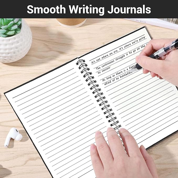 GINMLYDA 4Pack Small Spiral Notebook A5, 8.25x5.5” 120 Lined Pages Wide Ruled Spiral Journal Bulk Blank Kraft Cover Spiral Bound Notebook & Writing Pads for Home Office Meeting Work Note Taking