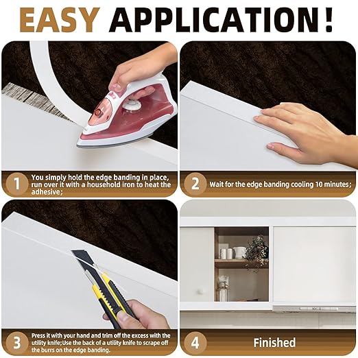 GSCIT Club White Edge Banding, 7/8 inch x 250ft Melamine Edge Banding with Hot Melt Adhesive Preglued Cabinet Edge Banding Flexible White Veneer Edging